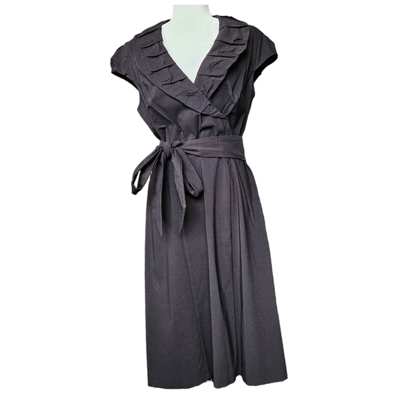 Le Chateau black midi dress with sash rushed shawl collar faux wrap 14/XL/XXL - Picture 3 of 16